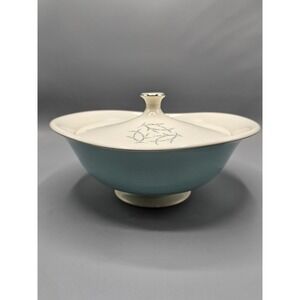 VTG Taylor Smith Taylor Blue Twig Mid Century Atomic Vegetable Bowl Dish‎ W/ Lid